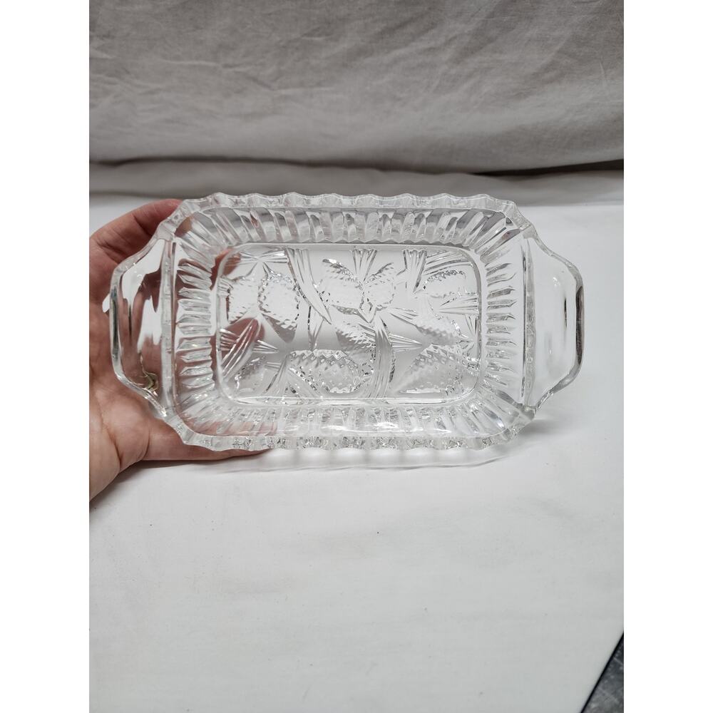 Vintage Glass dish pinecone theme etched X